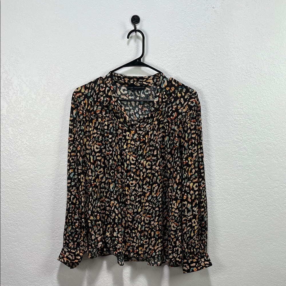 Jane Delancey Women's Multi Color Patterned Top striped Button Down Career Sz L